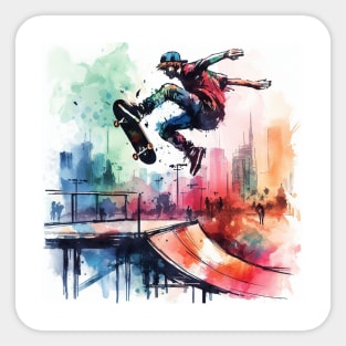 Kid riding a skateboard on a jump Sticker